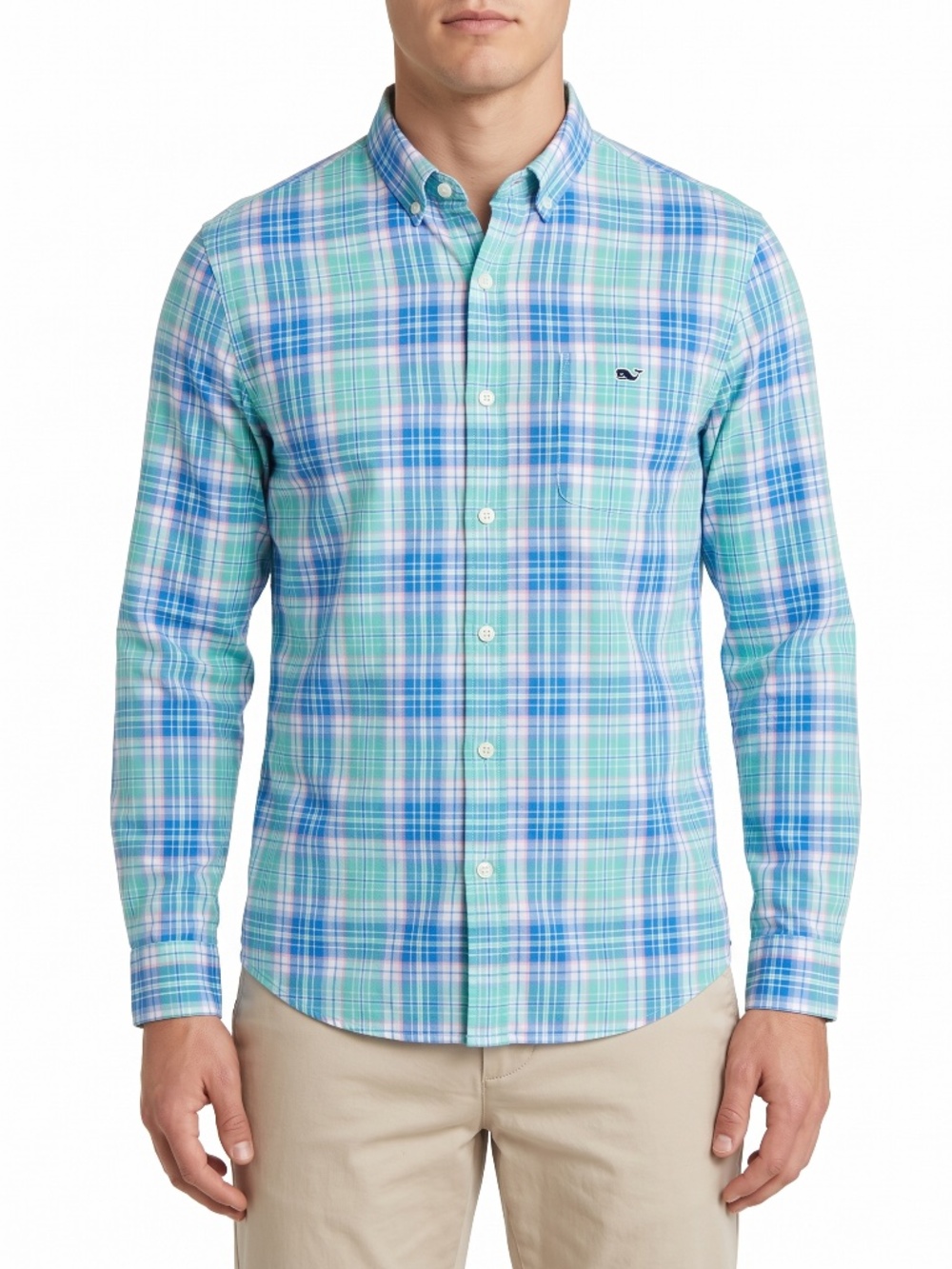 Vineyard Vines Slim Fit Tucker Shirt Mens M Blue Green Plaid Button Down 1W3553